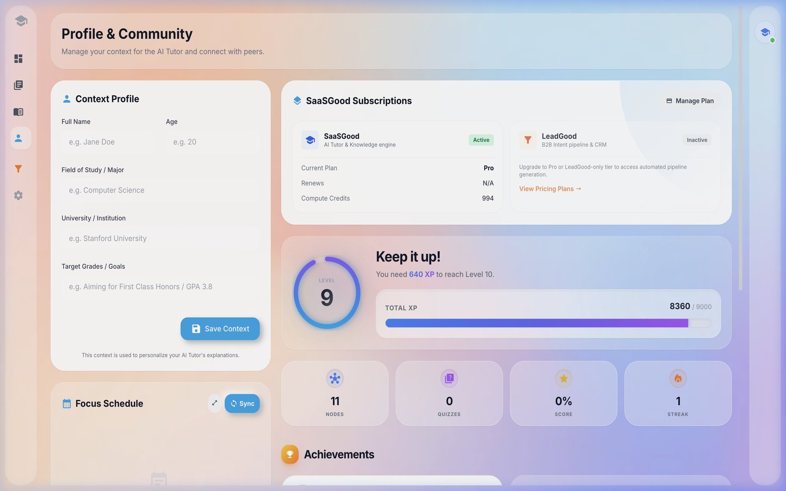 LearnGood — Learning stats — progress dashboard