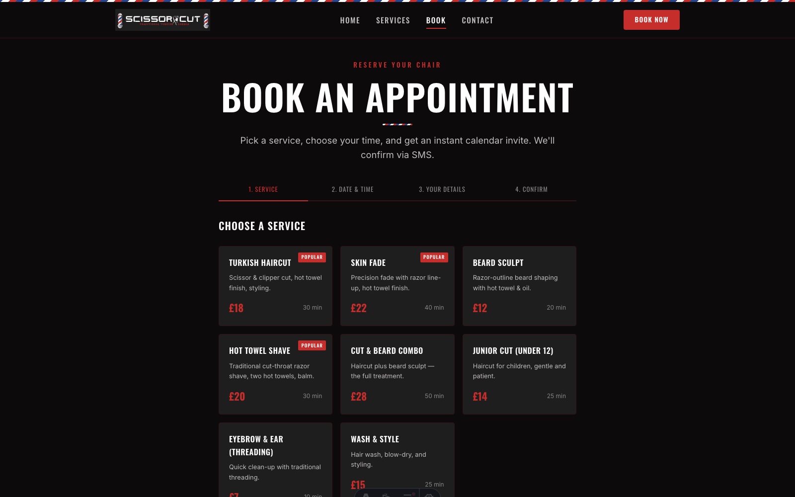 Scissor Cut — Four-step booking wizard